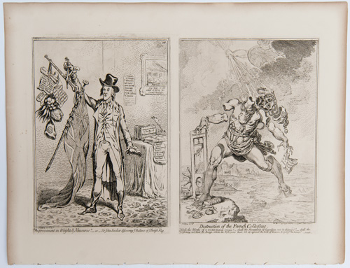 original James Gillray etchings The Tables Turned. Billy in the Devil's Claws. Billy Sending the Devil Packing.

Political Ravishment; or, The Old Lady of Threadneedle Street in Danger

